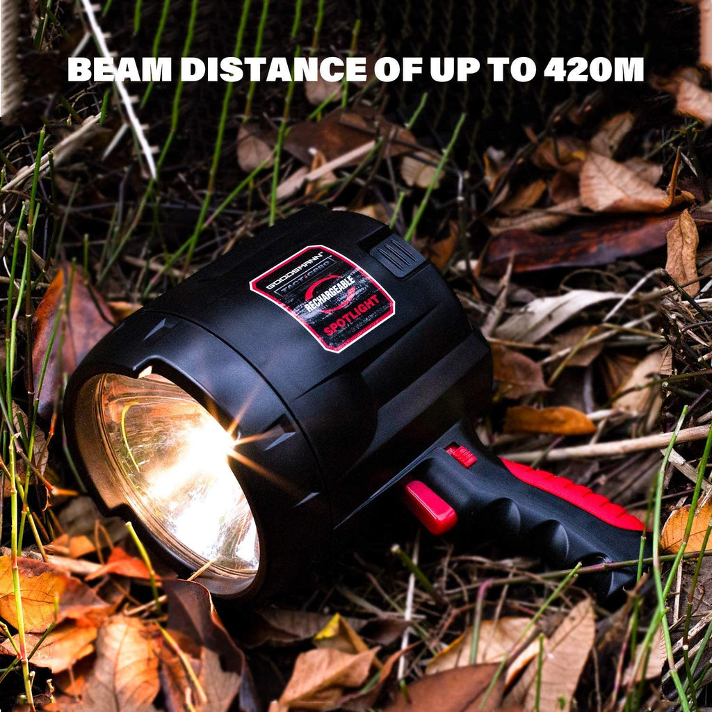 GOODSMANN Rechargeable Spotlight Handheld Halogen 1100 Lumens Spot Light with Portable Replaceable Battery 9924-0011-34