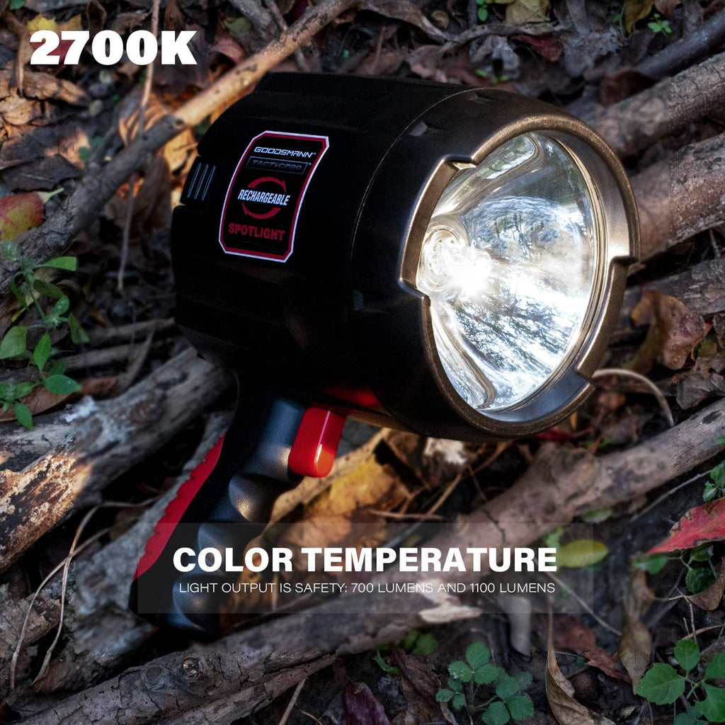 brinkmann led halogen rechargeable flashlight GOODSMANN Rechargeable Spotlight Handheld Halogen 1100 Lumens Spot Light with Portable Replaceable Battery 9924-0011-34