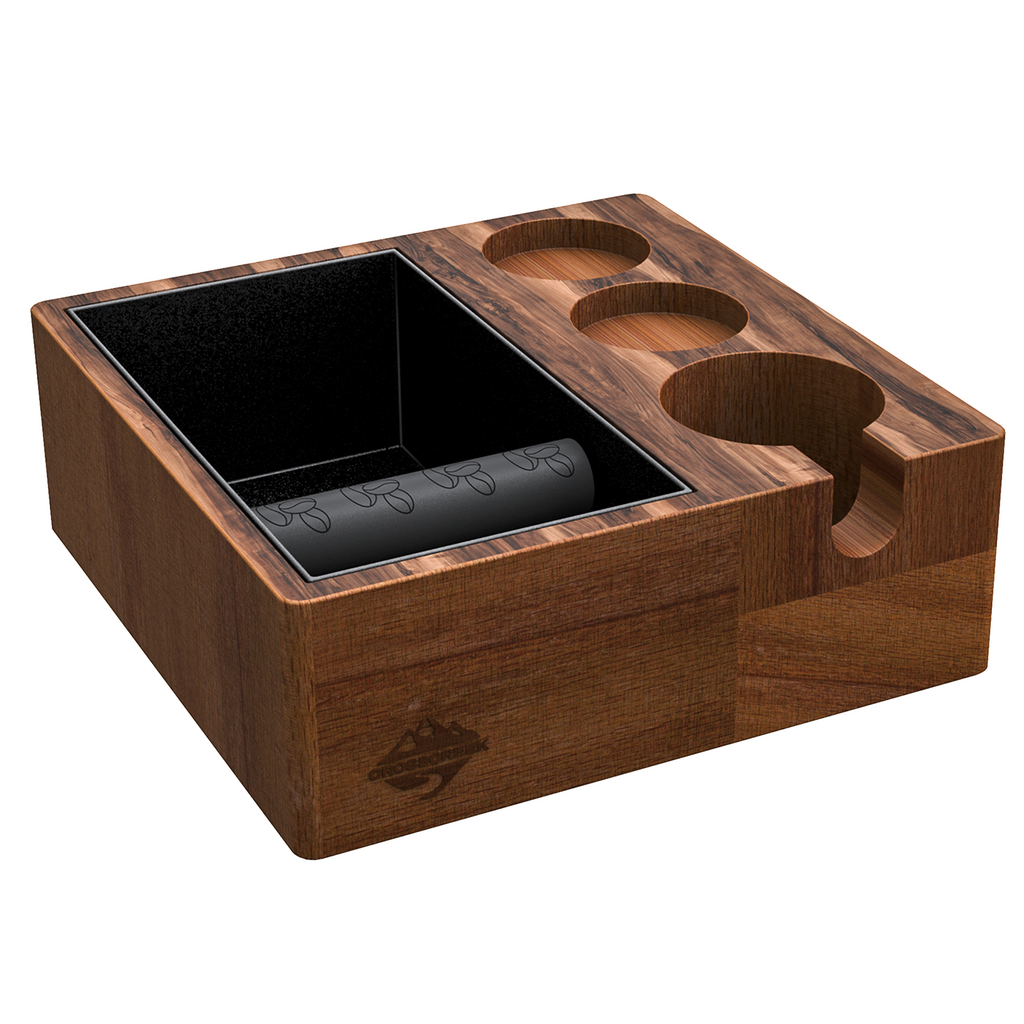 1pc Espresso Knock Box, 4 IN One Espresso Accessories Organizer Box  Compatible With 51-53&58MM Espresso Accessories, Natural Mahogany Tamping  Station