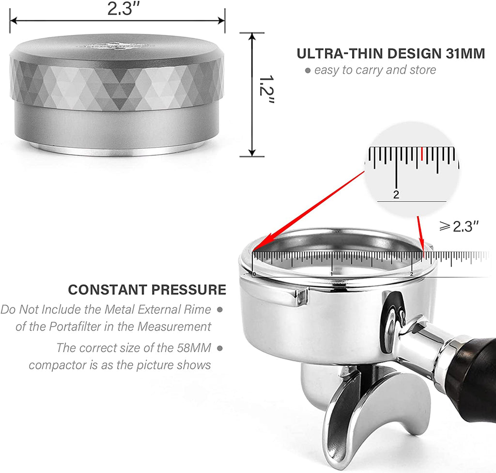 Espresso Tamper Calibrated Pressure for Coffee Machine Accessories Tool,  Refined Handle, Stainless Steel Flat Base 53mm Black 